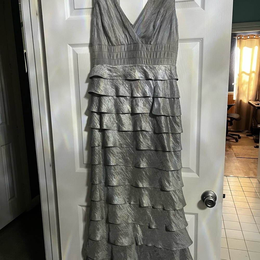 Grey V Neck sleeveless ruffled skirt bolero jacket dress